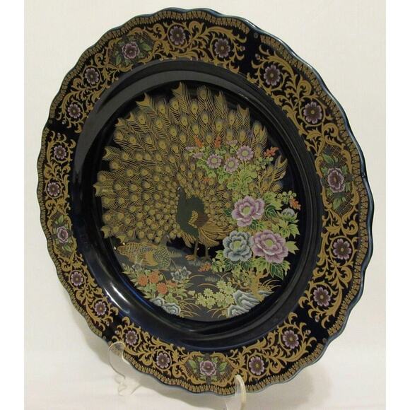 Utsuwa-No-Yakata Japanese Porcelain Charger Japan Art of Tableware Blue Peacock - Picture 12 of 12